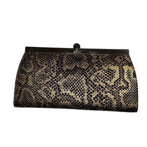 Mirror Mirror Black & Metallic Gold Snakeskin Print Clutch Wallet Ladies OS